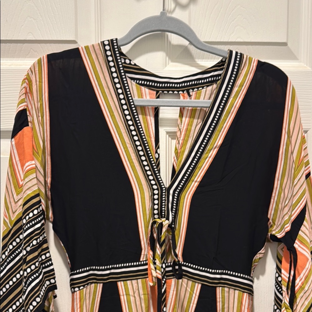 Lulu's Black and Cream‎ Flutter Sleeve Boho Maxi Dress - Picture 3 of 7